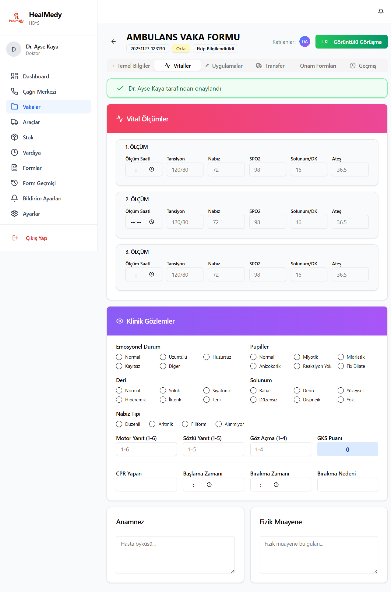 Vaka Detay - Vital Ölçümler