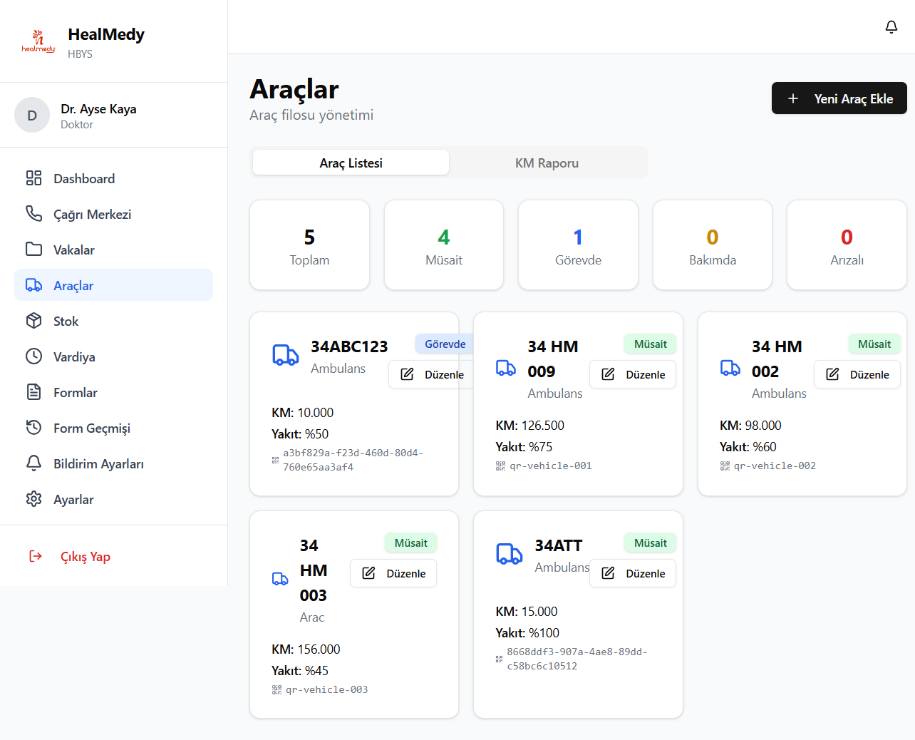 Araç Yönetimi Ekranı
